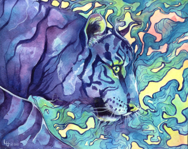 Watercolor painting of a tiger, 8 x 10 inches, Loral Uber