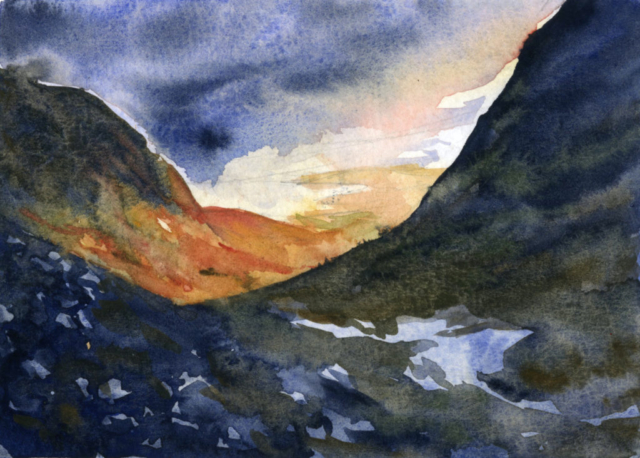 Watercolor landscape, 5 x 7 inches, Loral Uber